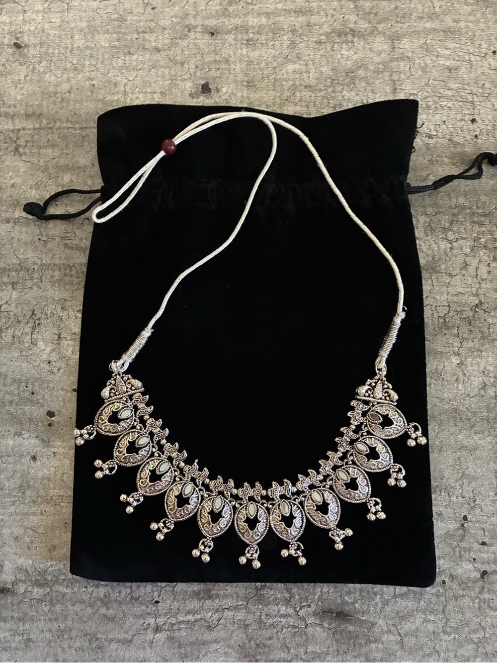 Indian-style oxidized silver fashion choker necklace
